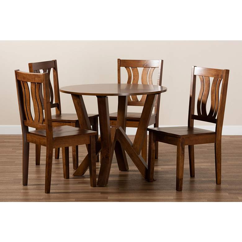 Image 7 Noelia Walnut Brown Wood 5-Piece Dining Table and Chair Set more views