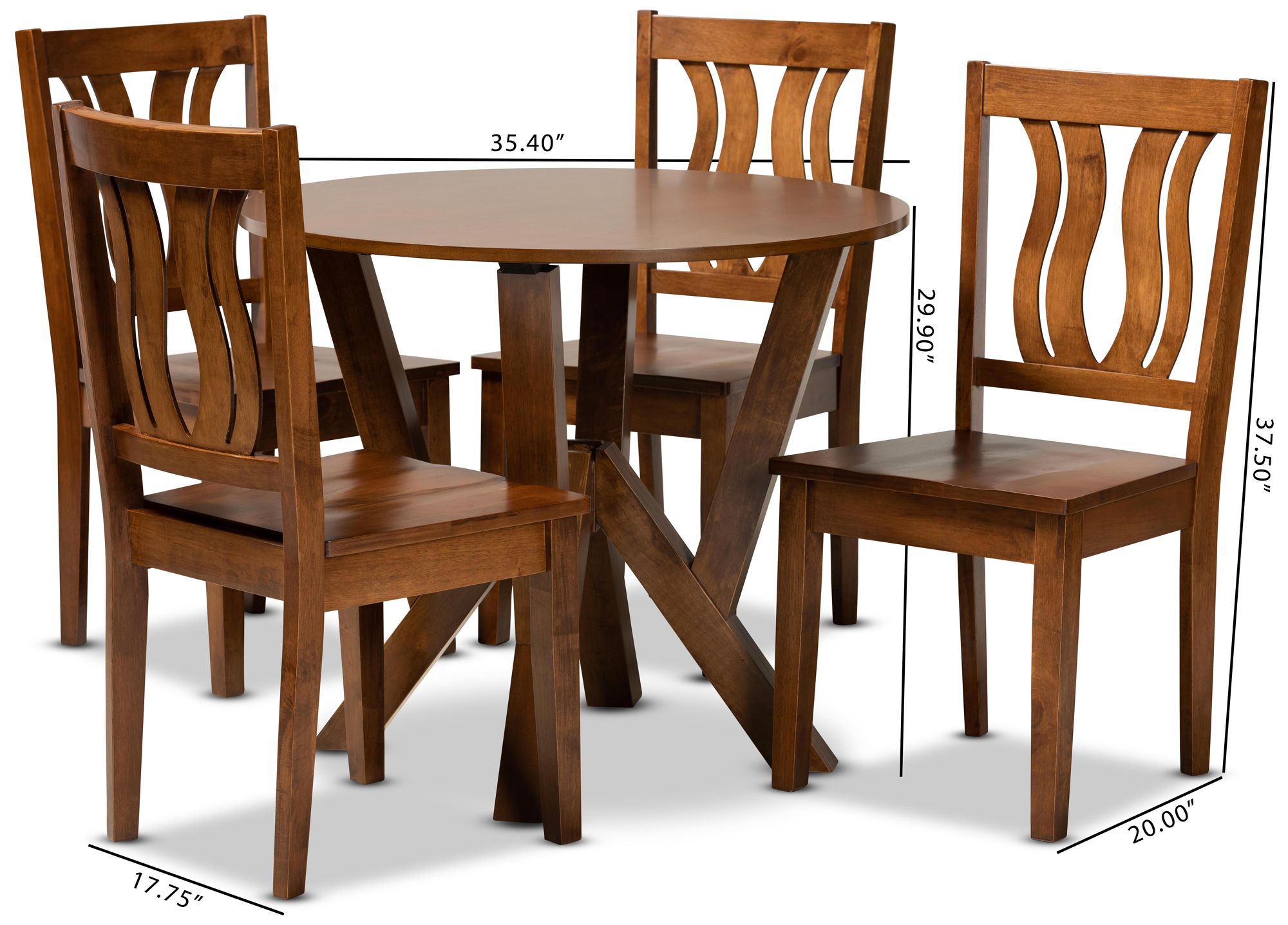 Noelia Walnut Brown Wood 5-Piece Dining Table and Chair Set