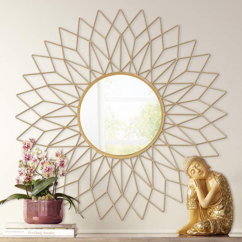 Image 1 Noelle Gold 38 1/2 inch Round Oversized Metal Wall Mirror