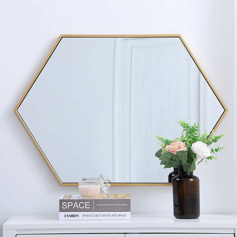 Image 2 Noemi Brass Metal 24 inch x 34 inch Hexagonal Wall Mirror