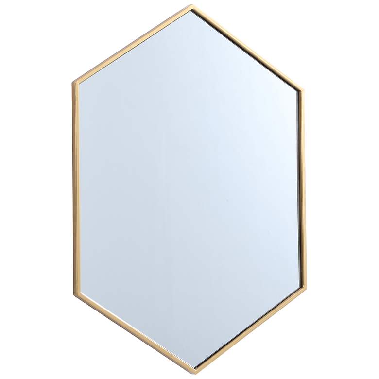 Image 5 Noemi Brass Metal 24" x 34" Hexagonal Wall Mirror more views