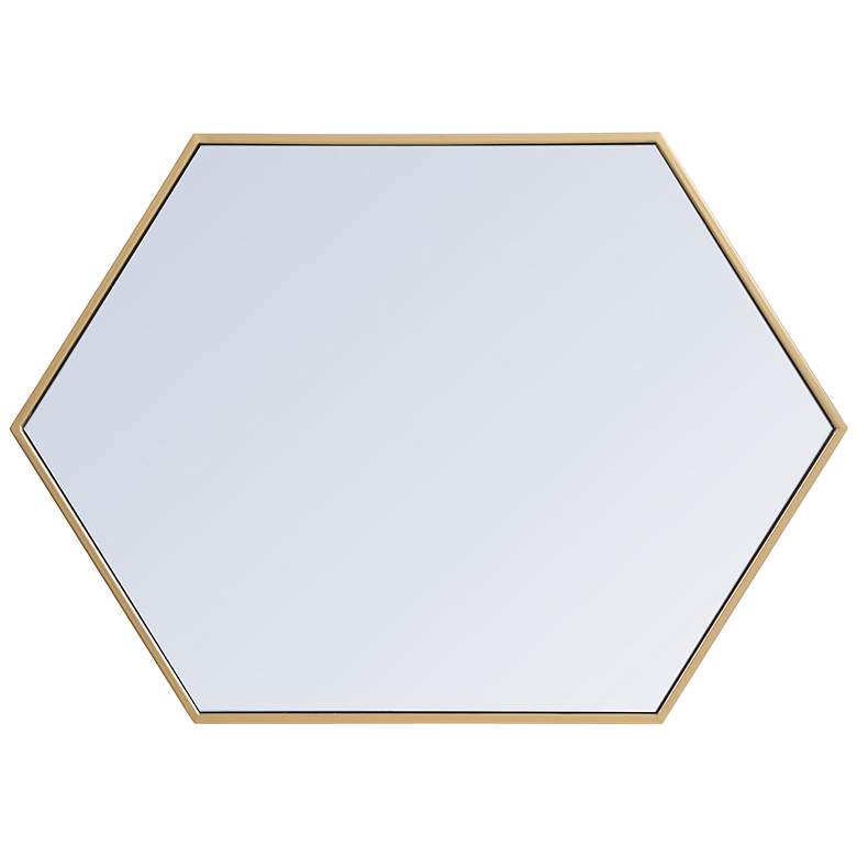 Image 6 Noemi Brass Metal 24" x 34" Hexagonal Wall Mirror more views