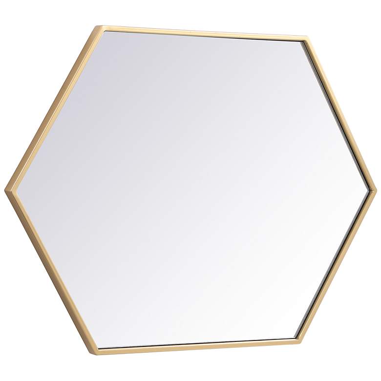 Image 7 Noemi Brass Metal 24" x 34" Hexagonal Wall Mirror more views