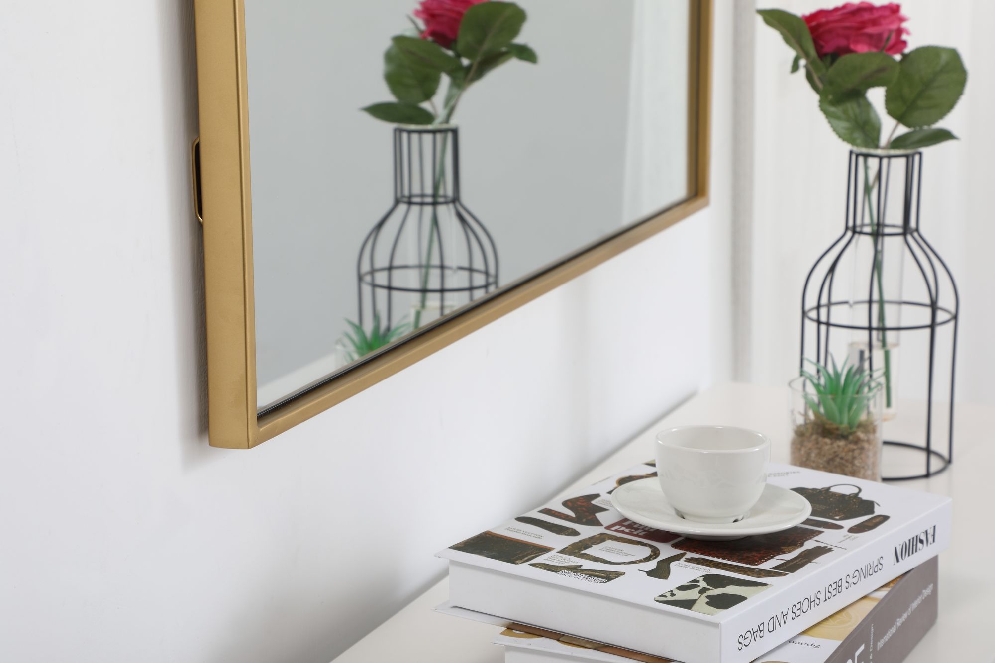 Noemi Brass Metal 30" x 36" Rectangular Wall Mirror in scene