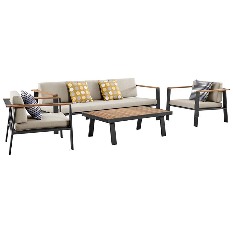 Image 1 Nofi 4 piece Outdoor Patio Set in Charcoal Finish with Cushions and Teak