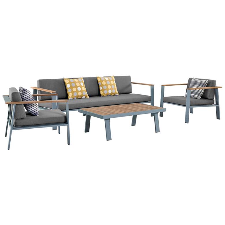 Image 1 Nofi 4 piece Outdoor Patio Set in Gray Finish with Gray Cushions and Teak