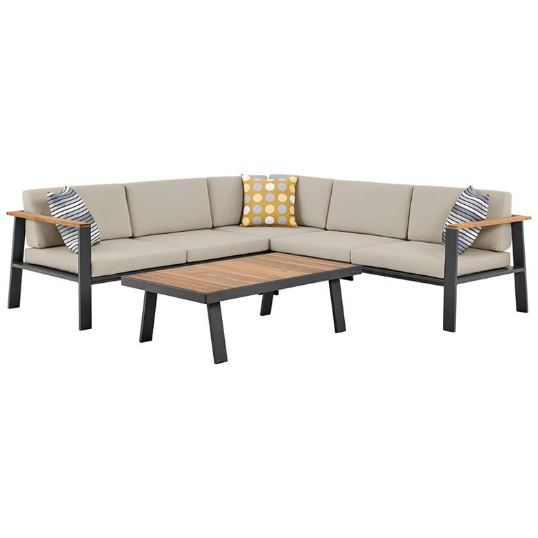 Image 1 Nofi Outdoor Patio Sectional Set in Charcoal Finish with Cushions and Teak