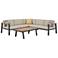 Nofi Outdoor Patio Sectional Set in Charcoal Finish with Cushions and Teak