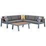 Nofi Outdoor Patio Sectional Set in Gray Finish with Gray Cushions and Teak