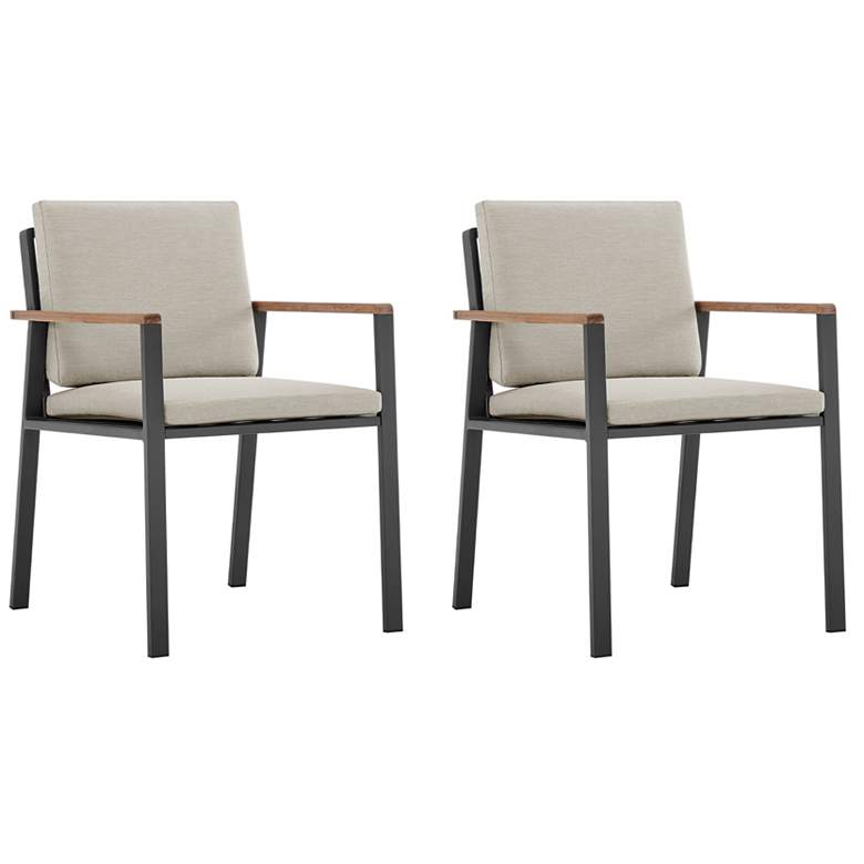Image 1 Nofi Set of 2 Outdoor Patio Dining Chair in Charcoal Finish with Cushions