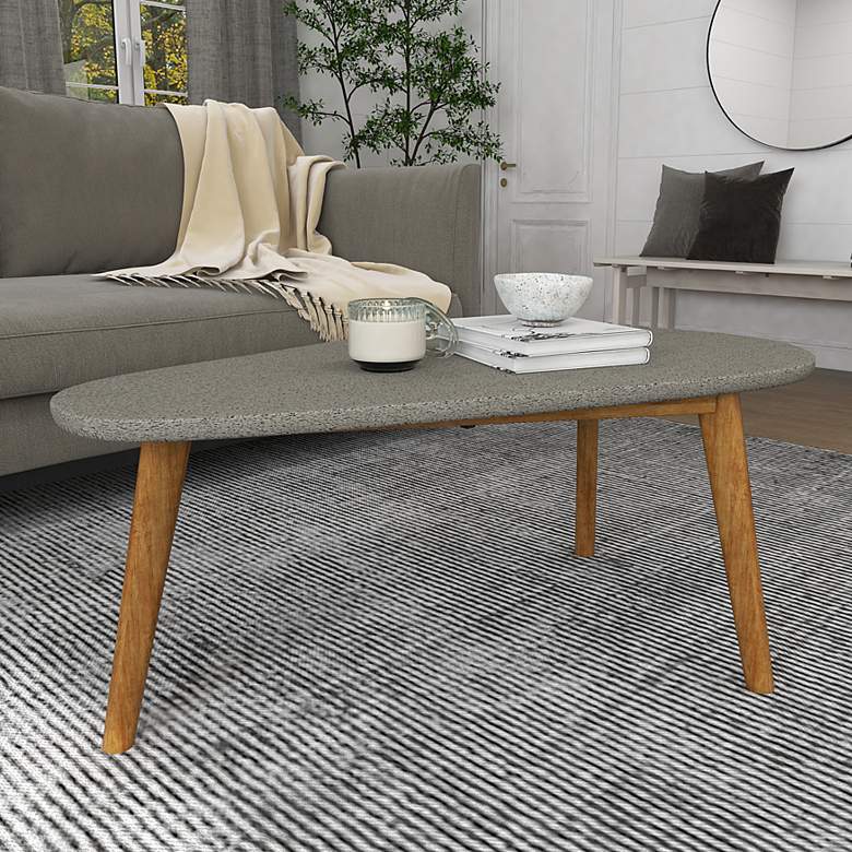 Image 1 Nogu 18" Wide Gray Cement Brown Wood Outdoor Accent Table