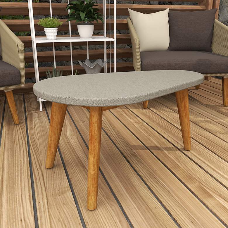 Image 1 Nogu 29" Wide Gray Cement Brown Wood Outdoor Accent Table