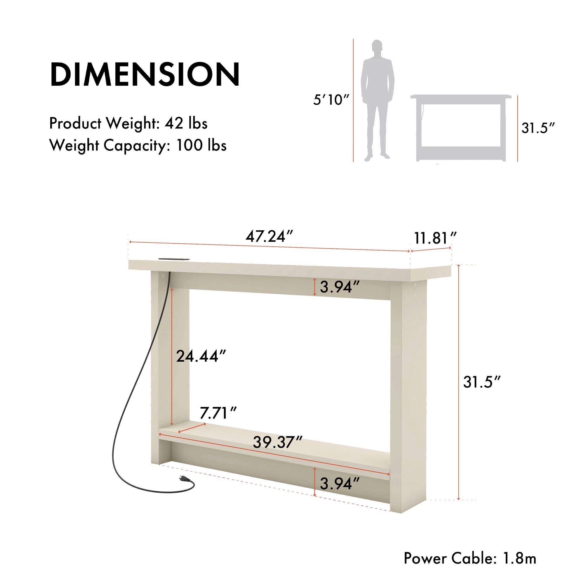 Noham 47 1/4"W White Console Table with USB and Power Ports