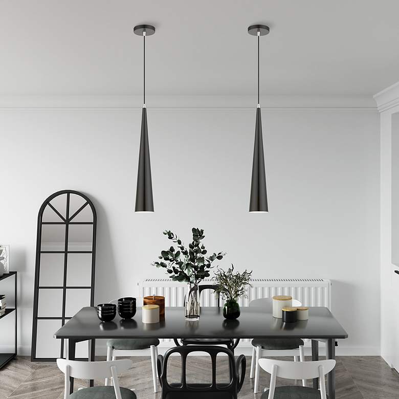 Image 7 Noho 1 Light Shiny Black Single Tall Pendant with Polished Chrome Accents more views