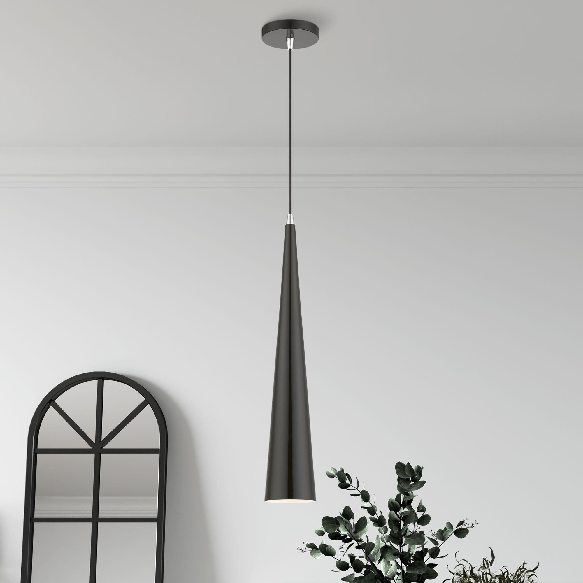 Noho 1 Light Shiny Black Single Tall Pendant with Polished Chrome Accents