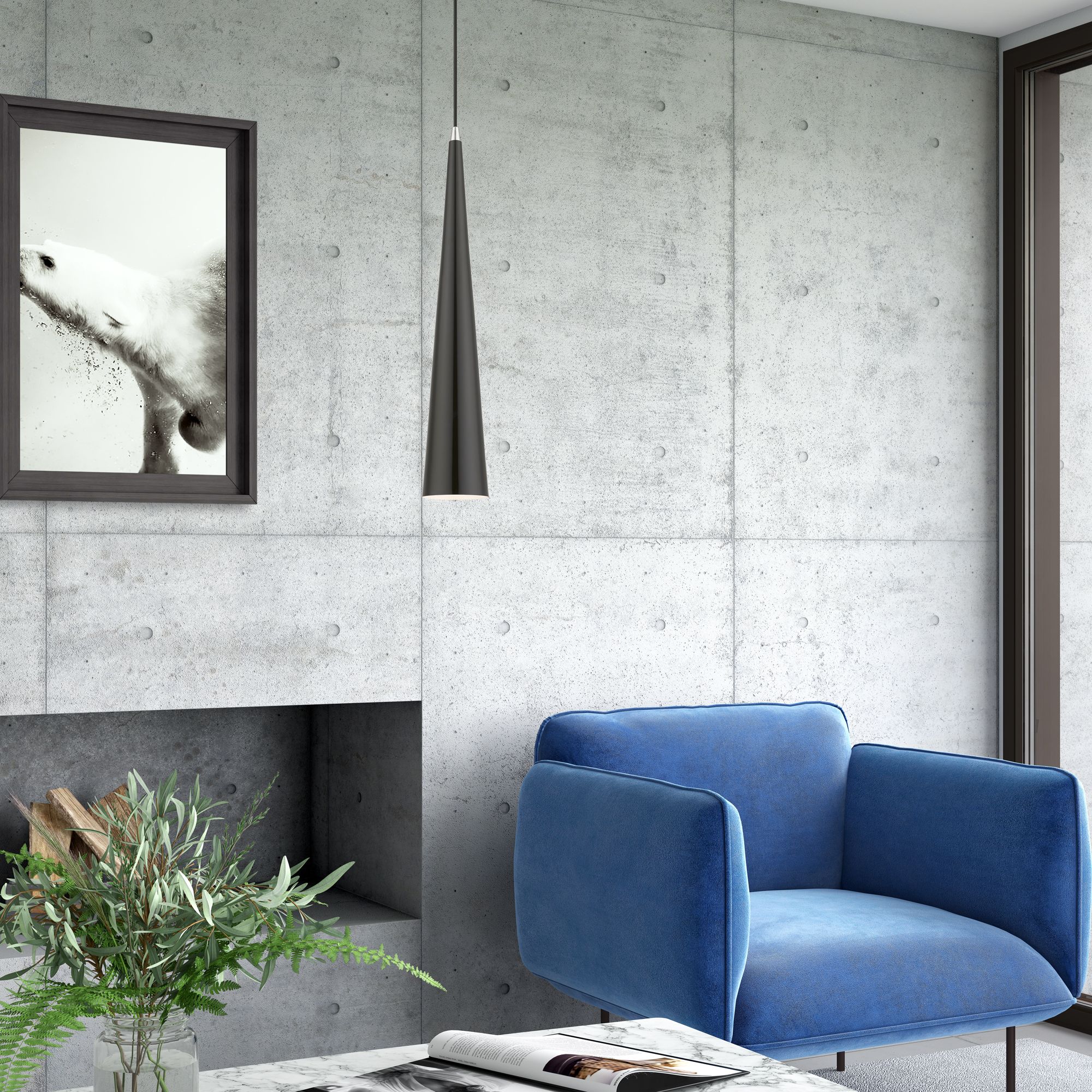 Noho 1 Light Shiny Black Single Tall Pendant with Polished Chrome Accents