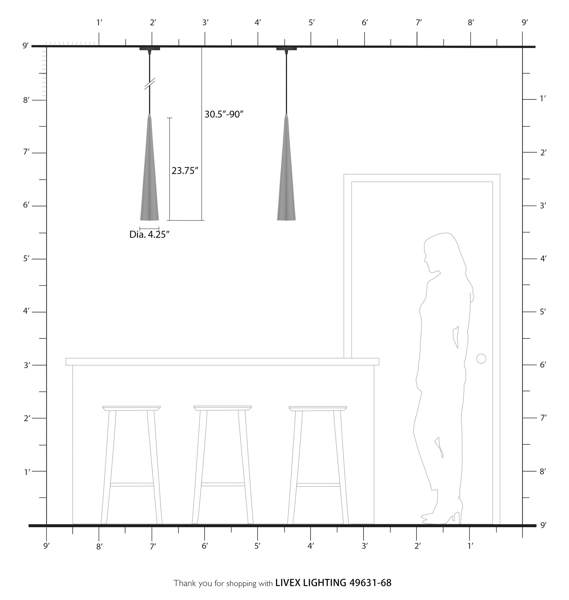 Noho 1 Light Shiny Black Single Tall Pendant with Polished Chrome Accents