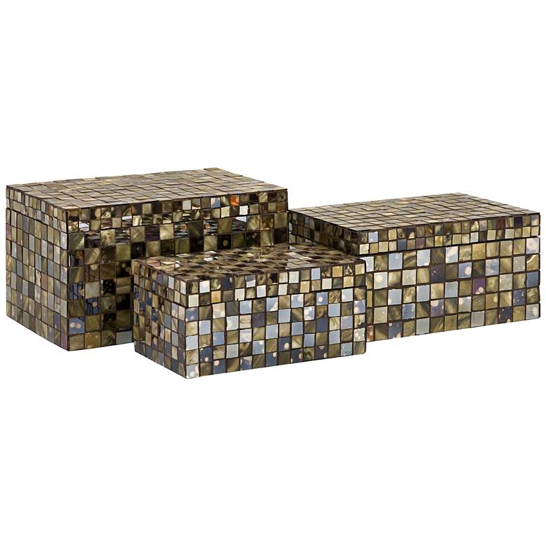Image 1 Noida Glass and Mirrored Mosaic 3-Piece Boxes Set