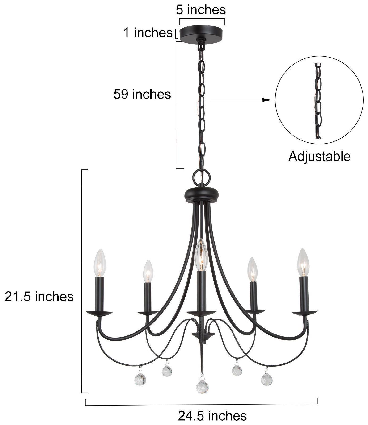 Thumbnail2 of Noir 24"W 5-Light Metal Candle Wheel Crystal Chandelier more views