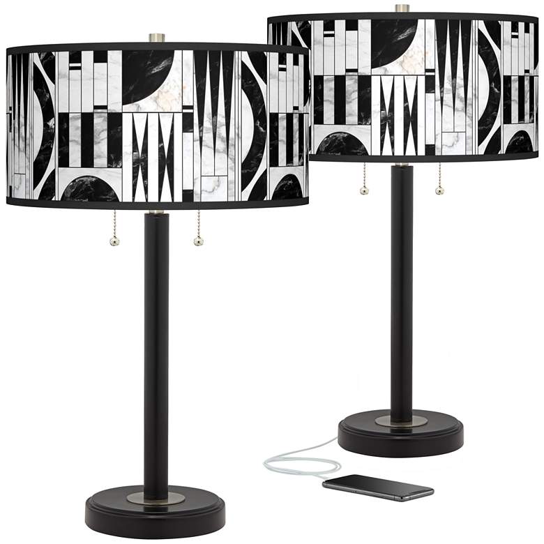 Image 1 Noir Marble Arturo Black Bronze USB Table Lamps Set of 2