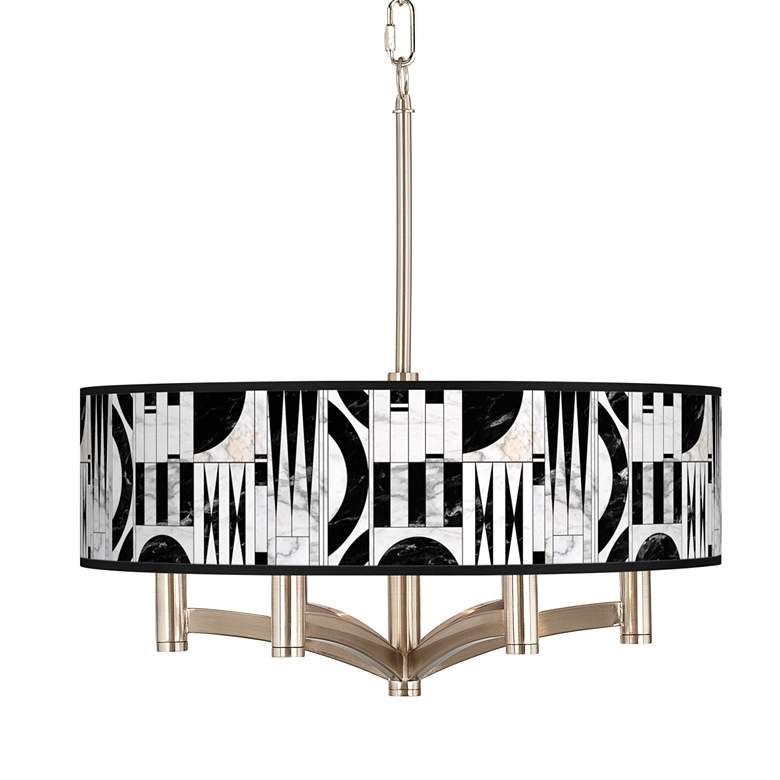 Image 1 Noir Marble Ava 6-Light Nickel Pendant Chandelier
