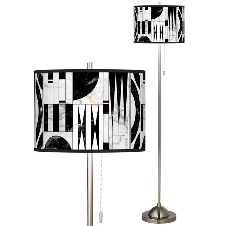 Image 1 Noir Marble Brushed Nickel Pull Chain Floor Lamp