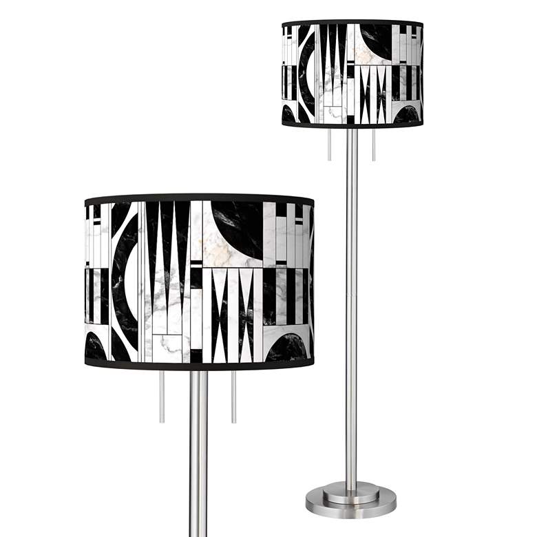 Image 1 Noir Marble Giclee Brushed Nickel Garth Floor Lamp