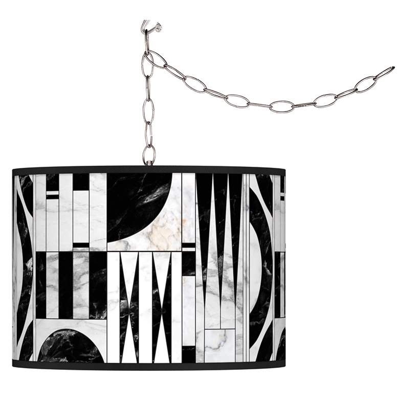 Image 1 Noir Marble Giclee Glow Plug-In Swag Pendant