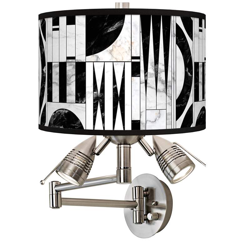 Image 1 Noir Marble Giclee Plug-In Swing Arm Wall Lamp