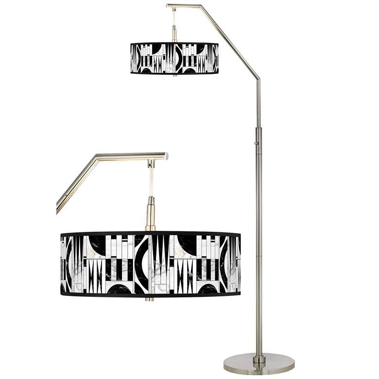 Image 1 Noir Marble Giclee Shade Arc Floor Lamp