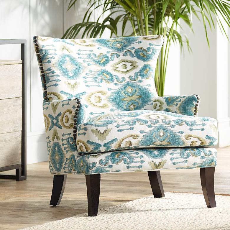 Image 1 Nola Blue Diamond Patterned Wingback Accent Chair