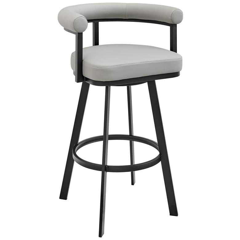 Image 1 Nolagam 26 in. Swivel Barstool in Black Finish with Light Grey Faux Leather
