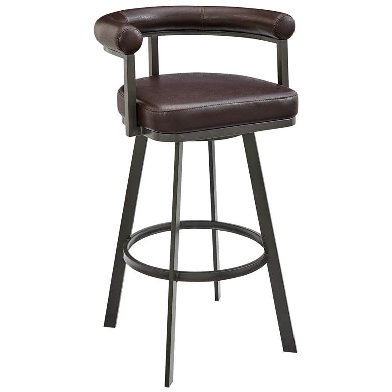 Image 1 Nolagam 26 in. Swivel Barstool in Brown Finish with Brown Faux Leather