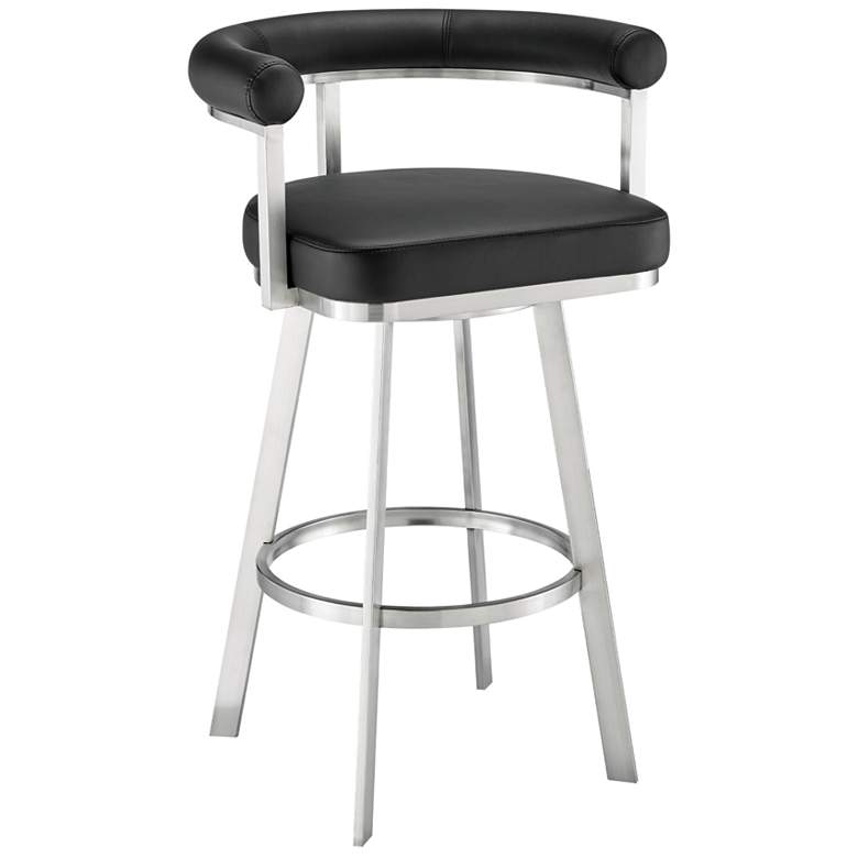 Image 1 Nolagam 26 in. Swivel Barstool in Stainless Steel, Black Faux Leather