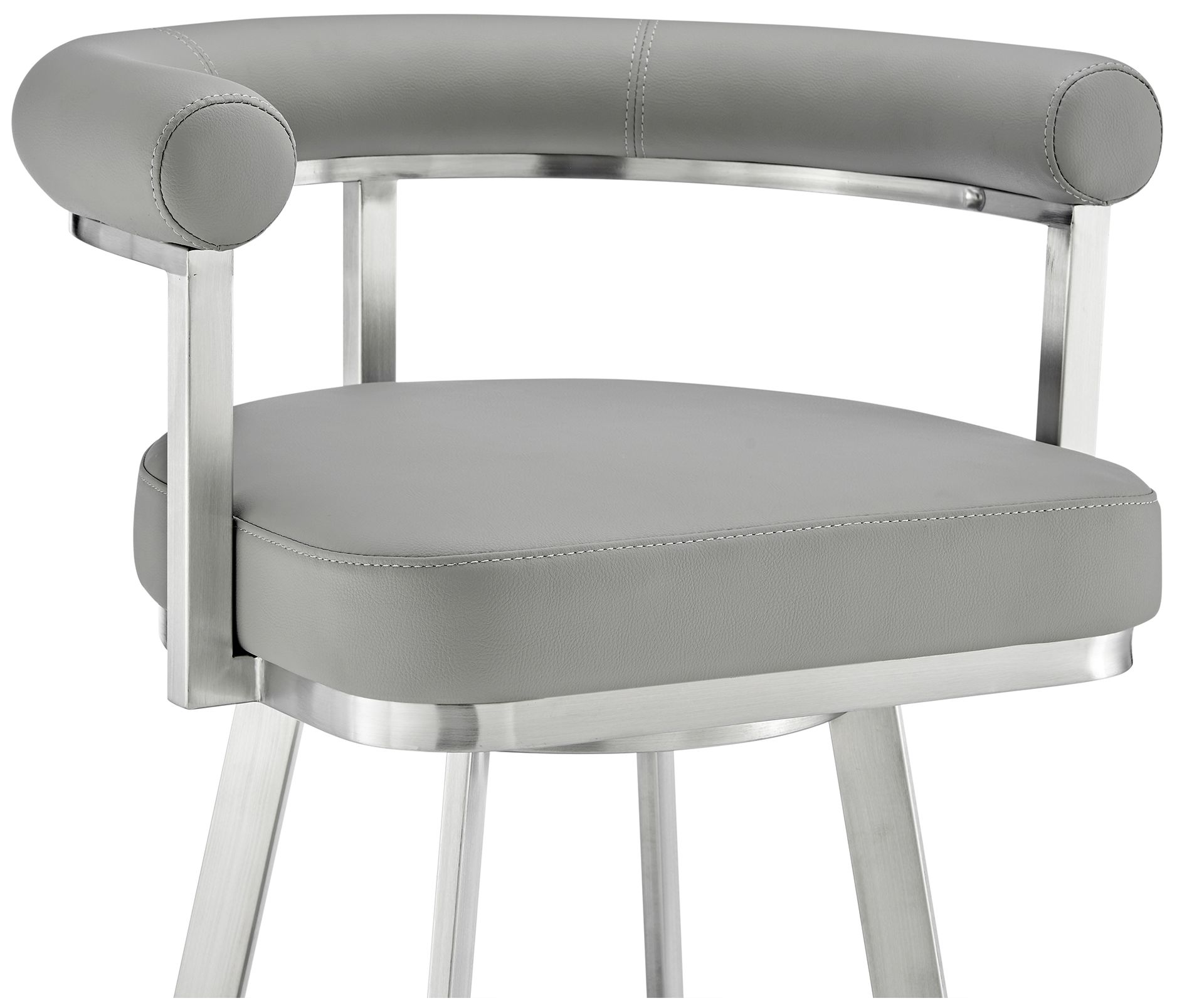 Image 7 Nolagam 26 in. Swivel Barstool in Stainless Steel, Light Grey Faux Leather more views