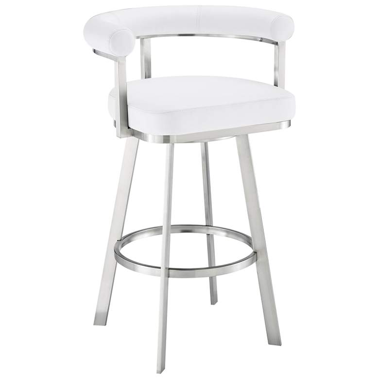Image 1 Nolagam 26 in. Swivel Barstool in Stainless Steel, White Faux Leather