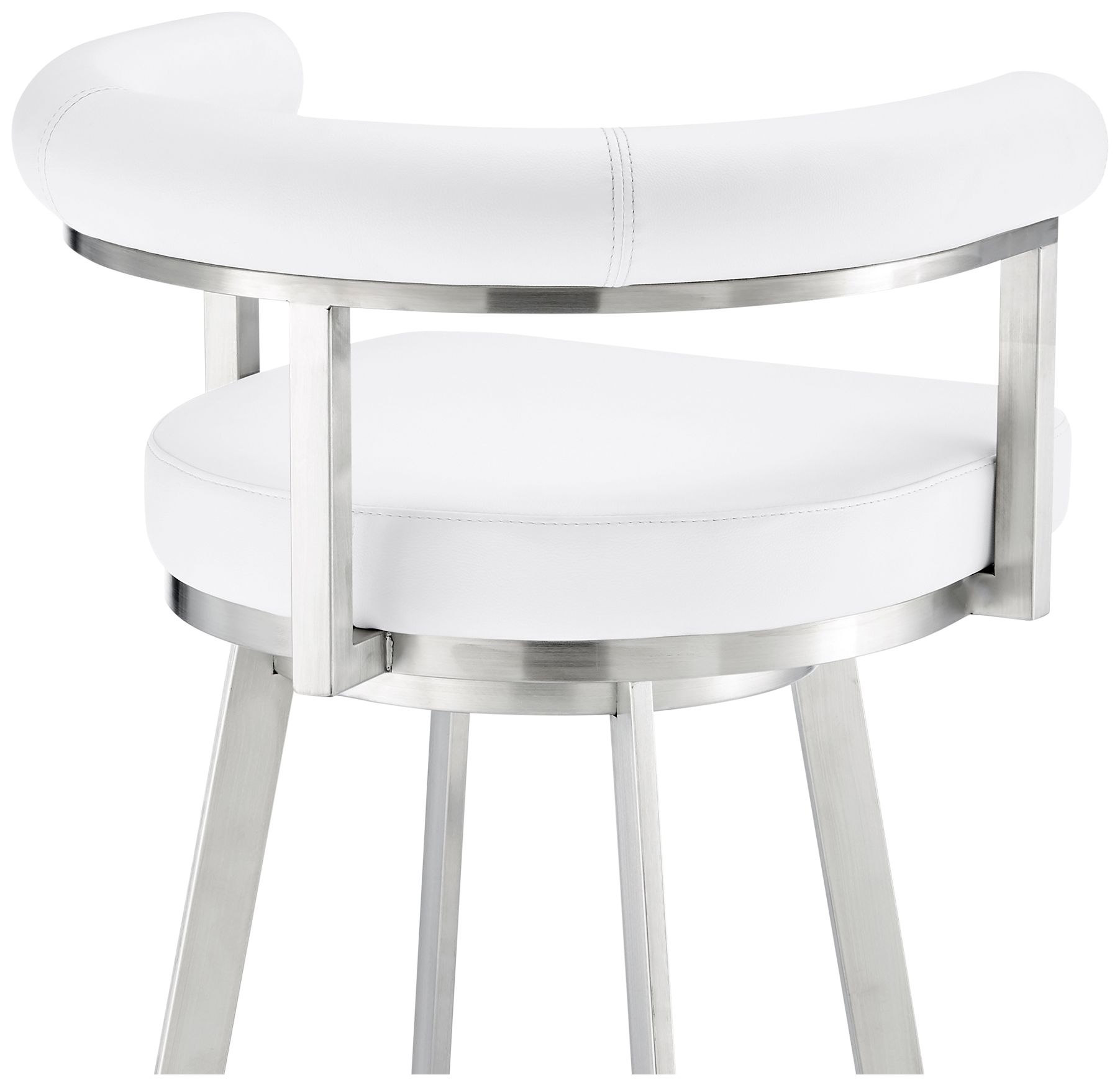 Nolagam 26 in. Swivel Barstool in Stainless Steel, White Faux Leather