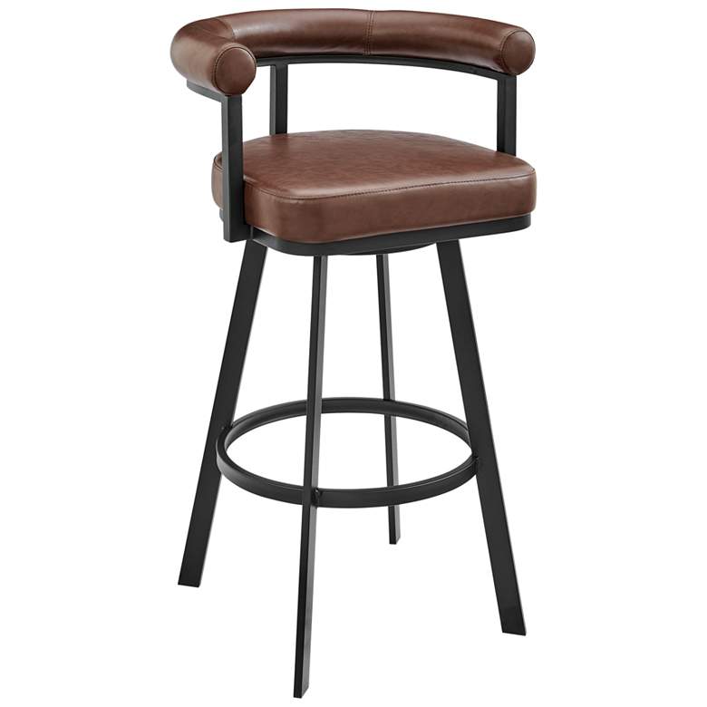 Image 1 Nolagam 30 in. Swivel Barstool in Black Finish with Brown Faux Leather