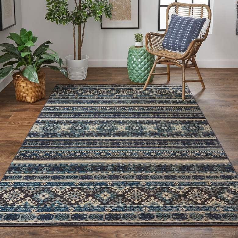 Image 1 Nolan NOL39AT 5'x8' Blue and Gray Tribal Kazak Area Rug
