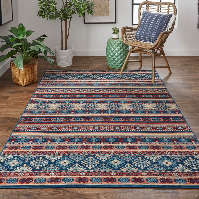 Image 1 Nolan NOL39AT 5'x8' Blue and Red Tribal Kazak Area Rug