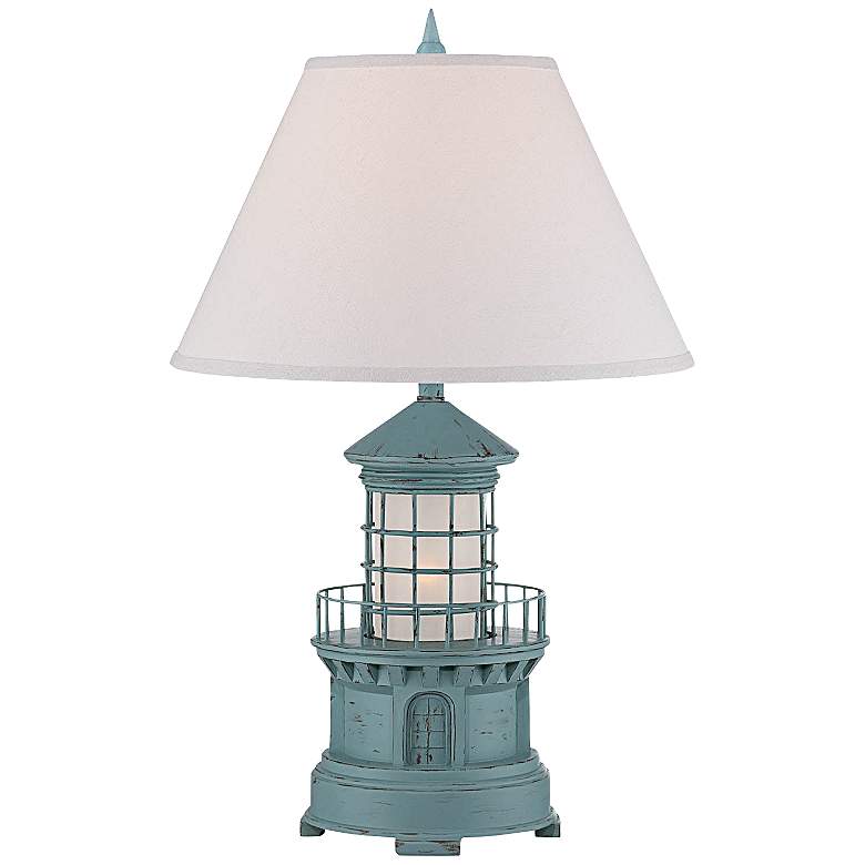 Image 2 Nolensville Coastal Lighthouse 27 inch Sky Blue Night Light Table Lamp