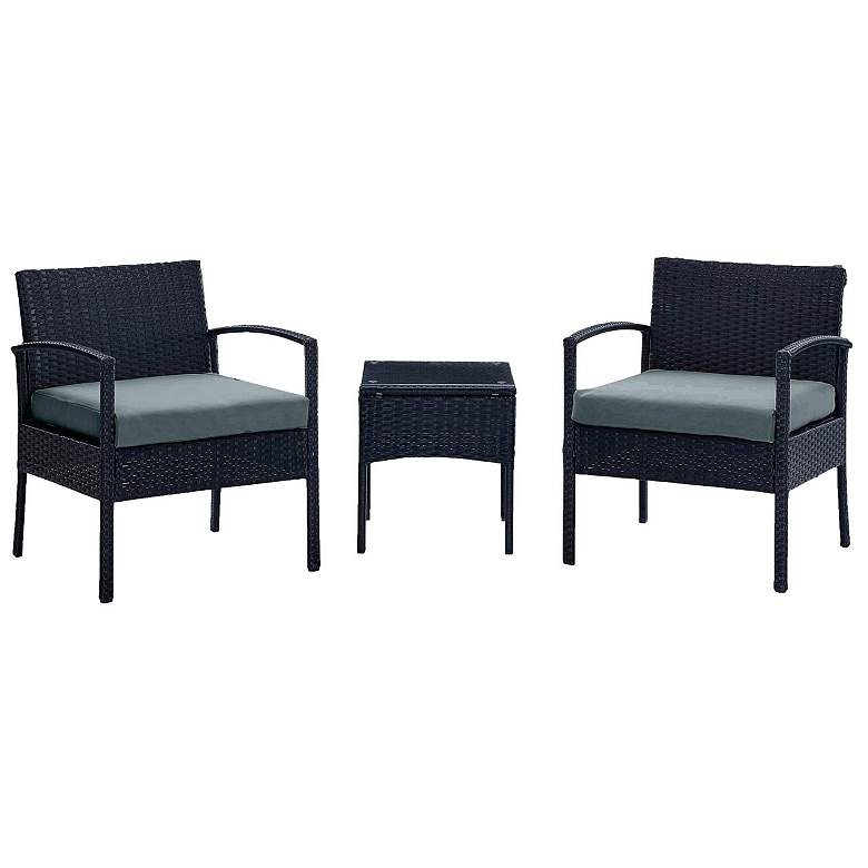 Image 1 Noli 3-Piece Black Rattan Outdoor End Table and Armchair Set
