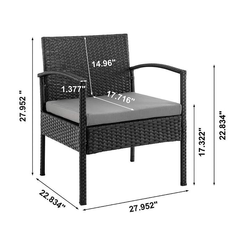 Image 3 Noli 3-Piece Black Rattan Outdoor End Table and Armchair Set more views