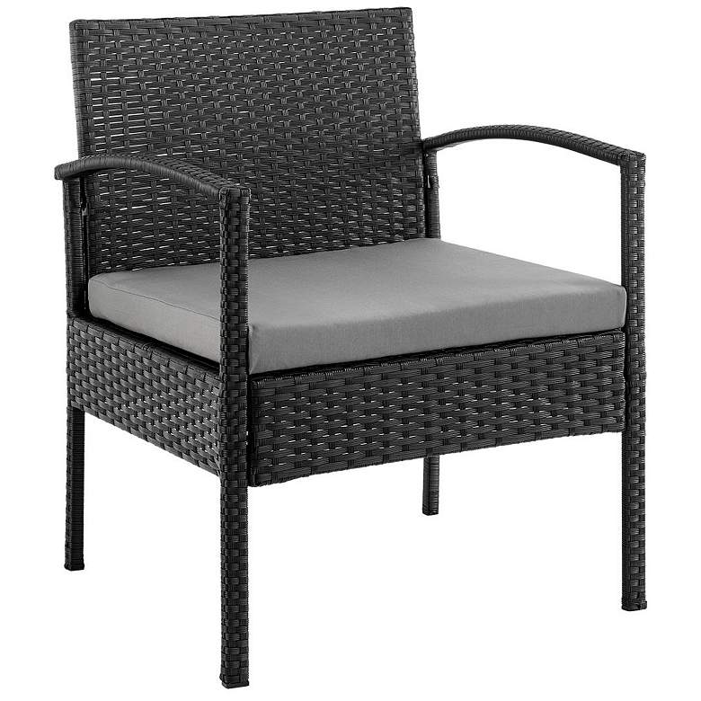 Image 4 Noli 3-Piece Black Rattan Outdoor End Table and Armchair Set more views