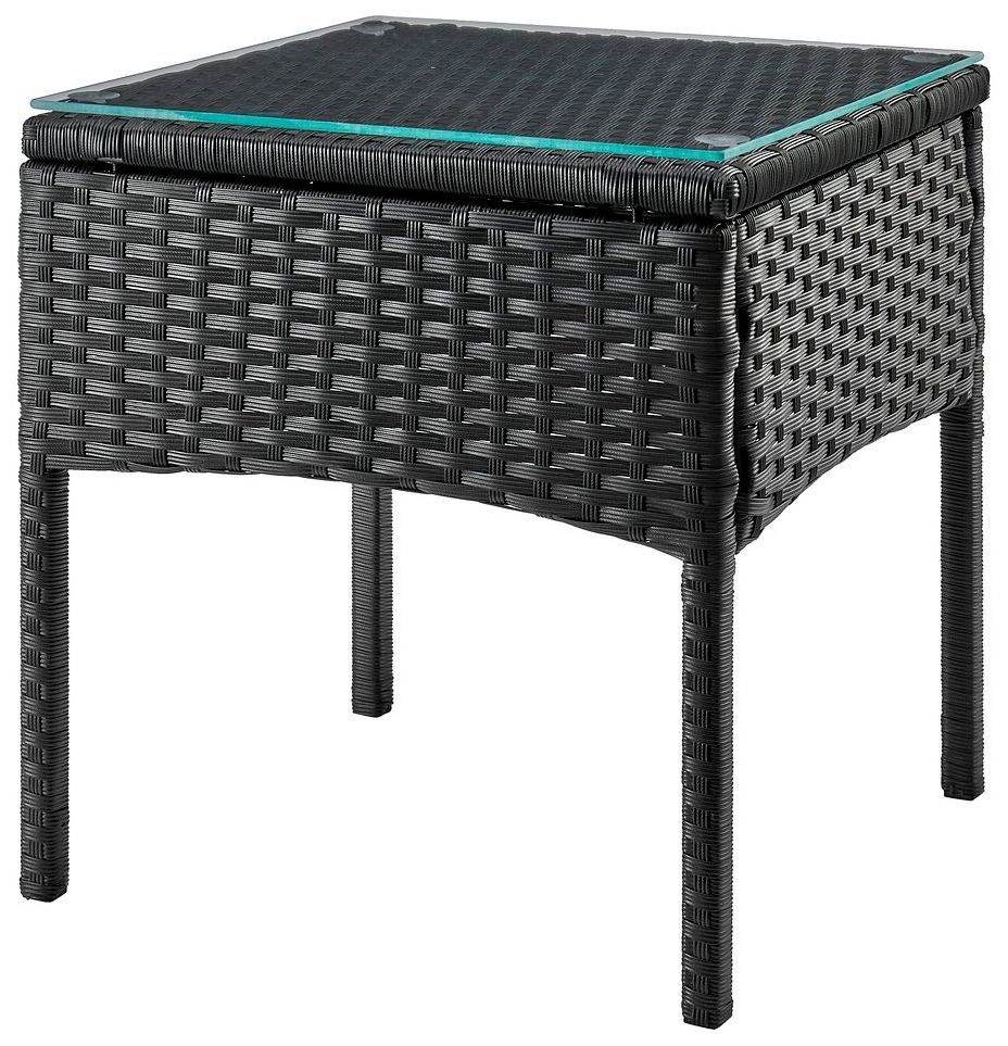 Noli 3-Piece Black Rattan Outdoor End Table and Armchair Set