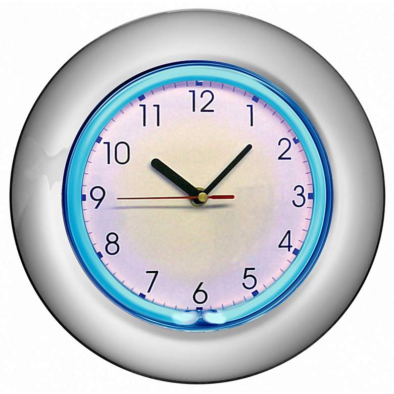 Image 1 Nolta Chrome 12 inch Round Neon Wall Clock