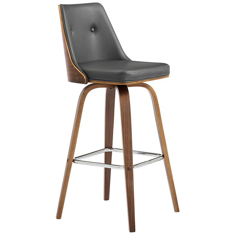 Image 1 Nolte 30 in. Swivel Barstool in Walnut Finish with Gray Faux Leather