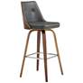 Nolte 30 in. Swivel Barstool in Walnut Finish with Gray Faux Leather