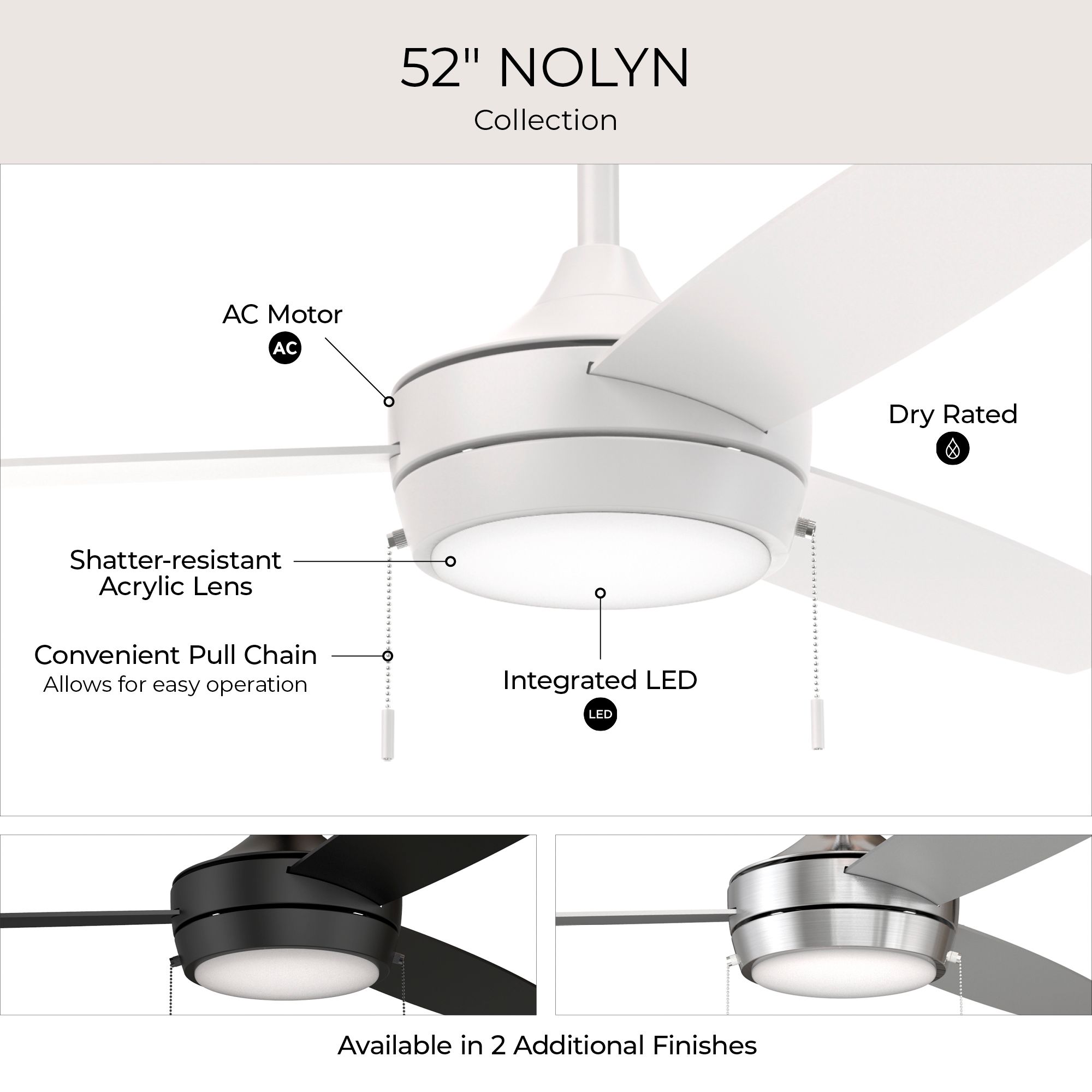 Image 5 Nolyn 52 in. 3-Blade Modern LED Ceiling Fan more views