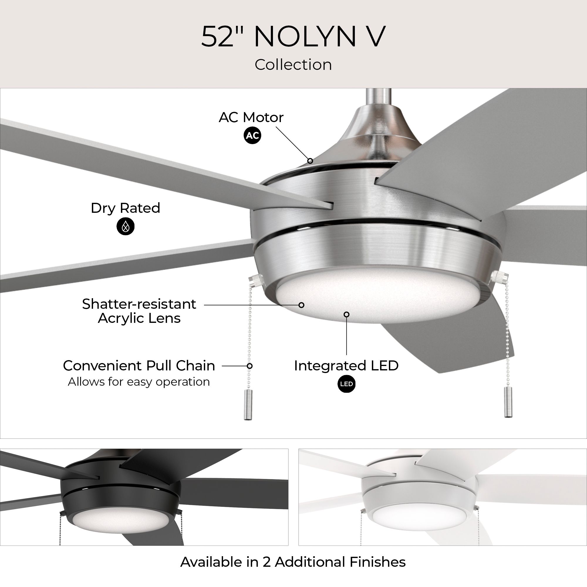 Image 5 Nolyn V 52 in. 5-Blade Modern LED Ceiling Fan more views